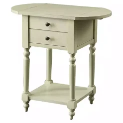 Kirklands Home Accent & End Tables|Cream Wood 2-Drawer Drop Leaf Side Table Ivory
