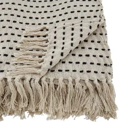 Discount Cream Woven Dashed Cotton Throw Blankets & Throws