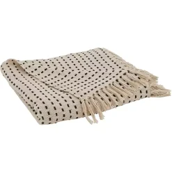 Discount Cream Woven Dashed Cotton Throw Blankets & Throws