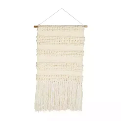 Kirklands Home Wall Plaques|Cream Woven Fringe Macrame Wall Hanging Ivory