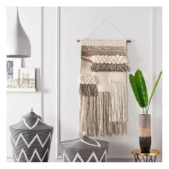 Kirklands Home Wall Plaques|Cream Woven Layered Textured Macrame Wall Hanging Ivory