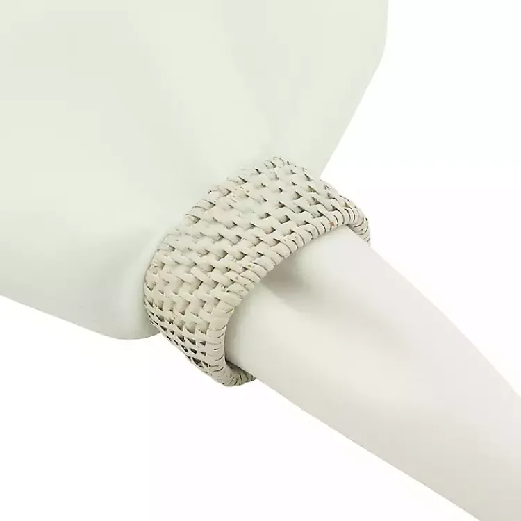 Kirklands Home Table Linens|Cream Woven Rattan Oval Napkin Rings, Set of 4 White