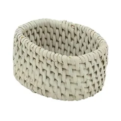 Kirklands Home Table Linens|Cream Woven Rattan Oval Napkin Rings, Set of 4 White