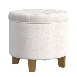 Kirklands Home Benches & Ottomans|Cream Woven Upholstered Tufted Storage Ottoman White