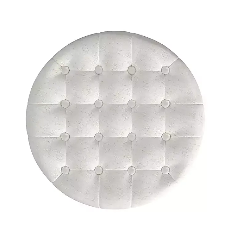 Kirklands Home Benches & Ottomans|Cream Woven Upholstered Tufted Storage Ottoman White