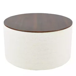 Kirklands Home Benches & Ottomans|Cream Woven Wood Top Storage Ottoman Ivory