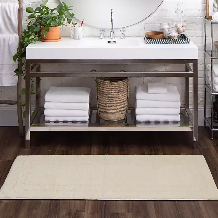 Kirklands Home Bathroom Rugs|Creme Plush Reversible Cotton Bath Mat, 60 in. Ivory