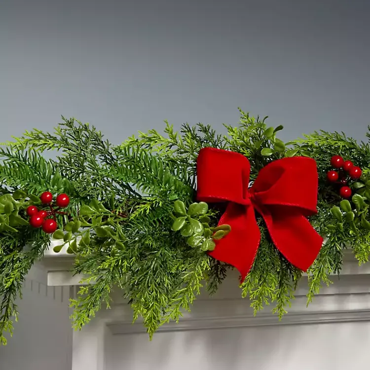 Outlet Cypress and Red Berry Christmas Garland, 6 ft. Christmas Arrangements & Garland