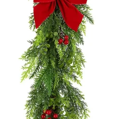Outlet Cypress and Red Berry Christmas Garland, 6 ft. Christmas Arrangements & Garland