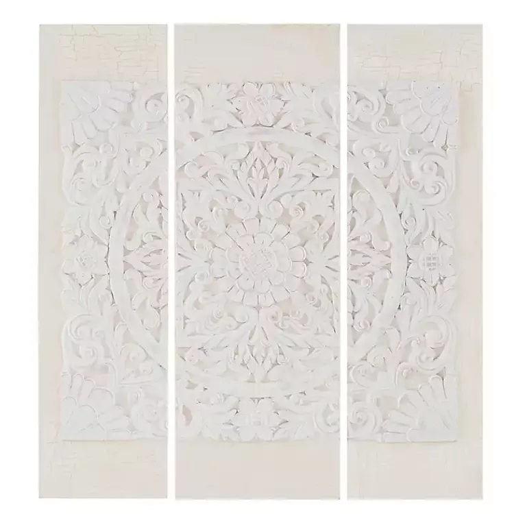 Kirklands Home Canvas Art|3D Embellished Canvas 3-pc. Set Ivory