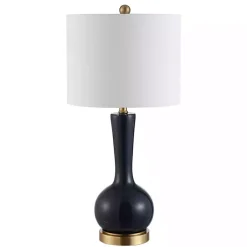 Kirklands Home Table Lamps|Dark Blue Glass Gaetna Table Lamp White