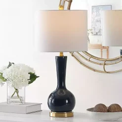 Kirklands Home Table Lamps|Dark Blue Glass Gaetna Table Lamp White