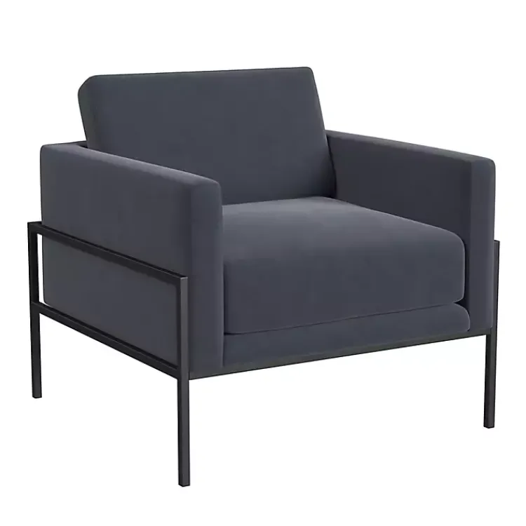 Kirklands Home Accent Chairs|Dark Velvet Black Metal Accent Chair Blue