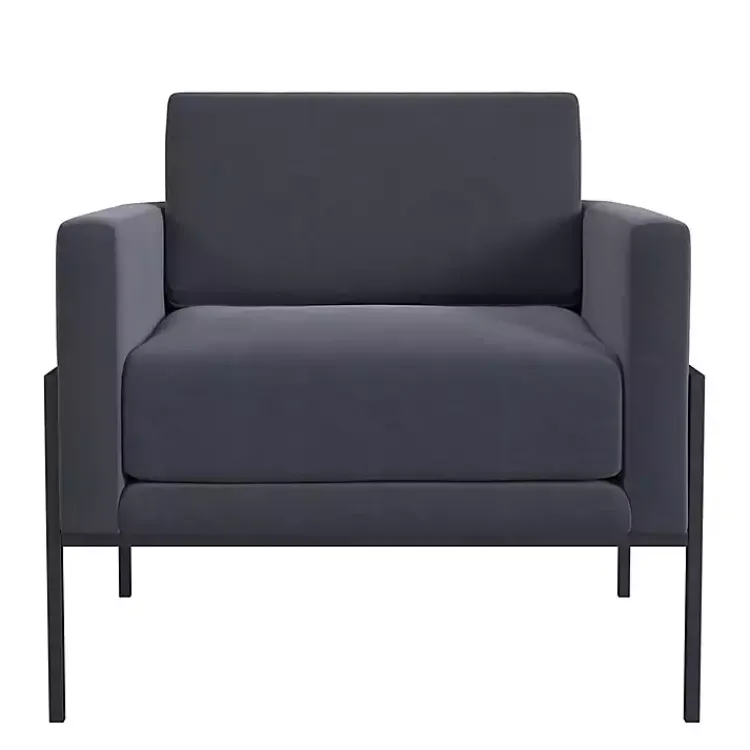 Kirklands Home Accent Chairs|Dark Velvet Black Metal Accent Chair Blue
