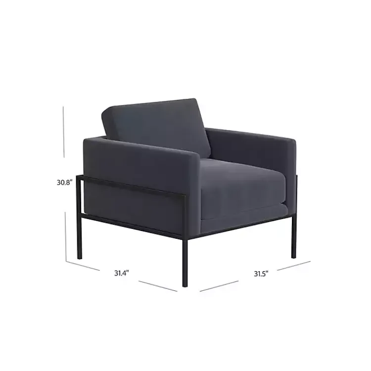 Kirklands Home Accent Chairs|Dark Velvet Black Metal Accent Chair Blue