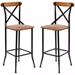 Kirklands Home Bar Stools & Counter Height Stools|Dark Bronze and Pine Wood Bar Stools, Set of 2 Brown