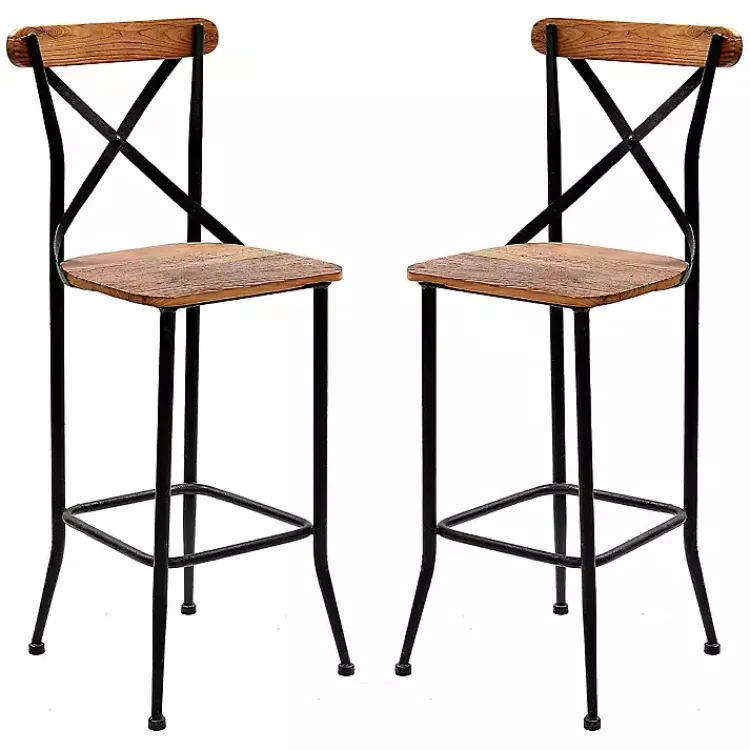 Kirklands Home Bar Stools & Counter Height Stools|Dark Bronze and Pine Wood Bar Stools, Set of 2 Brown