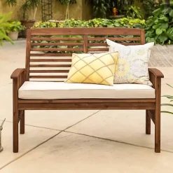 Kirklands Home Outdoor Seating|Dark Acacia Wood Loveseat Bench with Cushion Brown