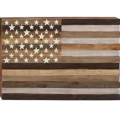 Kirklands Home Wall Plaques|Dark American Flag Wooden Wall Sculpture Brown