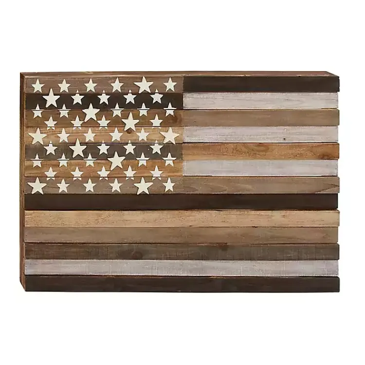 Kirklands Home Wall Plaques|Dark American Flag Wooden Wall Sculpture Brown