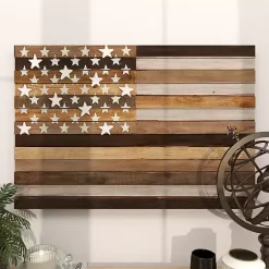 Kirklands Home Wall Plaques|Dark American Flag Wooden Wall Sculpture Brown