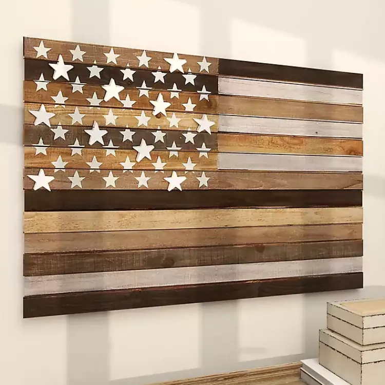 Kirklands Home Wall Plaques|Dark American Flag Wooden Wall Sculpture Brown