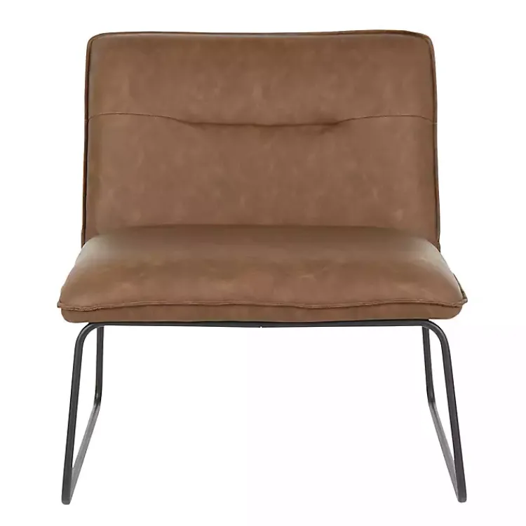 Kirklands Home Accent Chairs|Dark Faux Leather Sleigh Accent Chair Brown