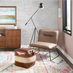 Kirklands Home Accent Chairs|Dark Faux Leather Sleigh Accent Chair Brown