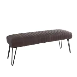 Kirklands Home Benches & Ottomans|Dark Leather Tufted Panel Bench Brown