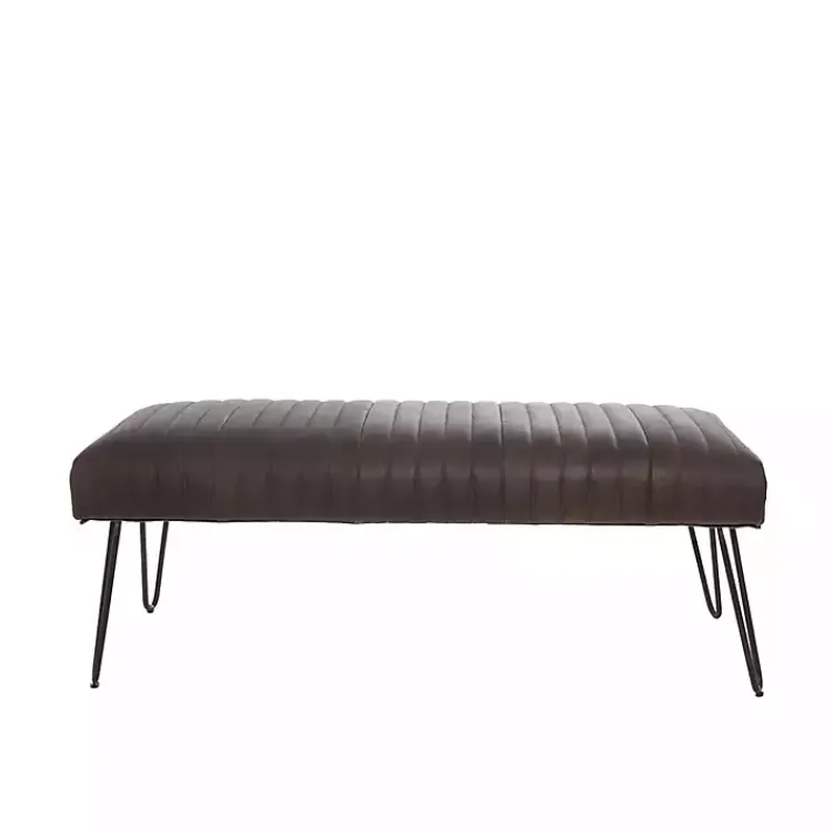 Kirklands Home Benches & Ottomans|Dark Leather Tufted Panel Bench Brown