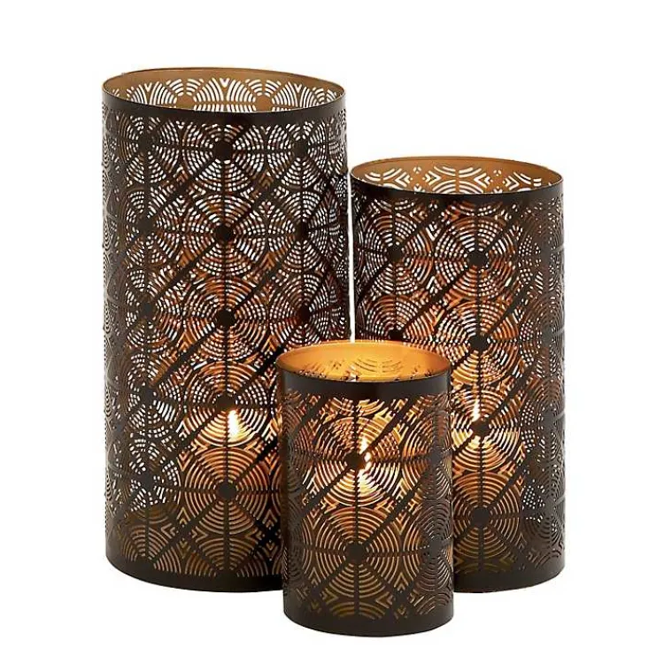 Hot Dark Pierced Metal Candle Holders, Set of 3 Candle Holders