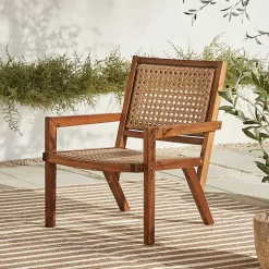 Kirklands Home Outdoor Seating|Dark Brown Wood and Rattan Outdoor Chair