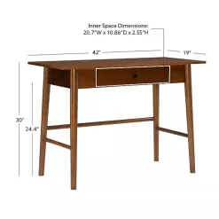 Kirklands Home Office Furniture|Dark Wood 1-Drawer Midcentury Modern Desk Brown