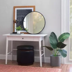 Kirklands Home Office Furniture|Dark Wood 1-Drawer Midcentury Modern Desk Brown