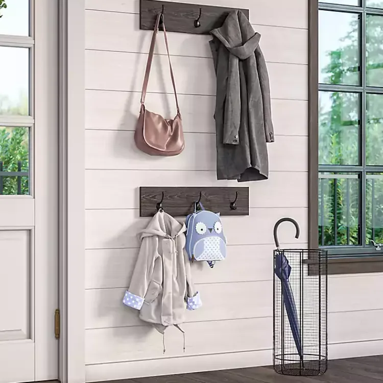 Kirklands Home Hooks|Dark Brown Wooden 3-Hook Coat Racks, Set of 2