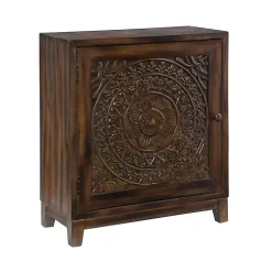 Kirklands Home Cabinets & Sideboards|Dark Chestnut Medallion Carved Cabinet Brown
