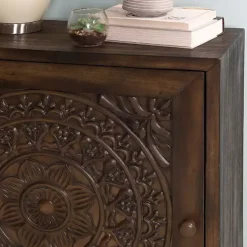 Kirklands Home Cabinets & Sideboards|Dark Chestnut Medallion Carved Cabinet Brown