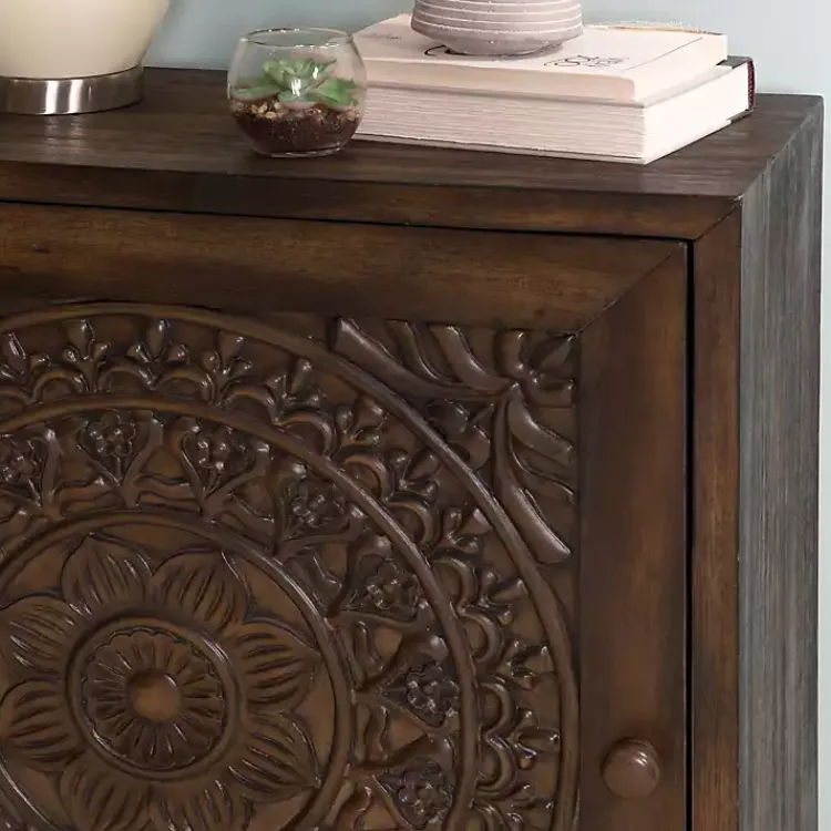 Kirklands Home Cabinets & Sideboards|Dark Chestnut Medallion Carved Cabinet Brown