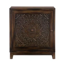 Kirklands Home Cabinets & Sideboards|Dark Chestnut Medallion Carved Cabinet Brown