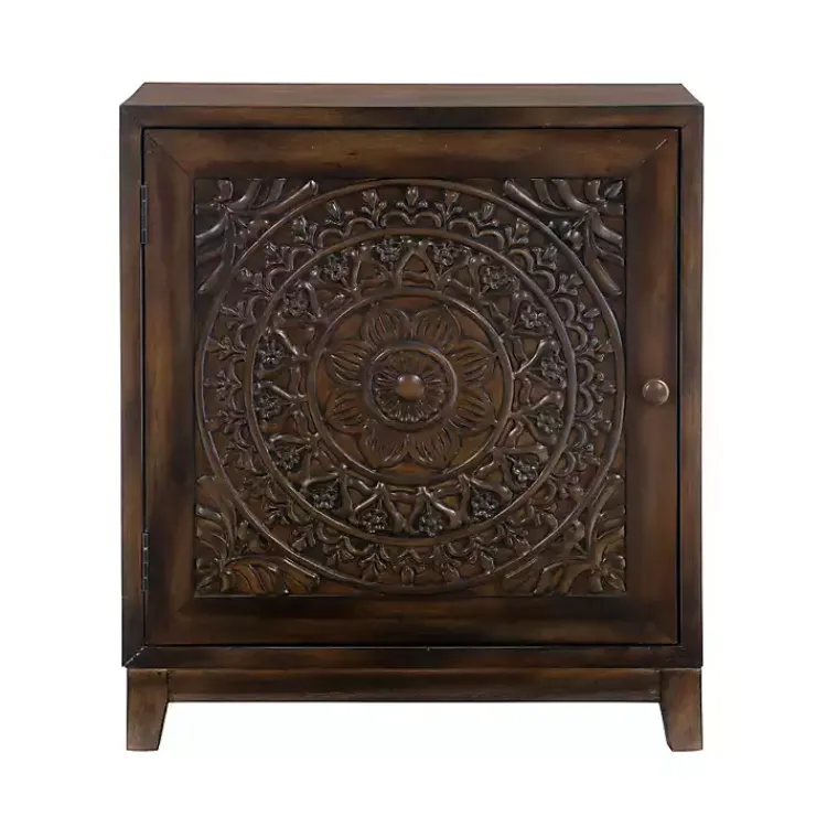 Kirklands Home Cabinets & Sideboards|Dark Chestnut Medallion Carved Cabinet Brown