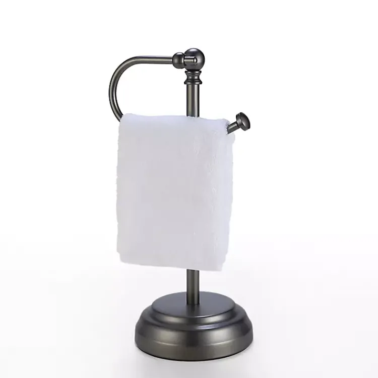 Kirklands Home Bathroom Accessories|Dark Chrome Hook Countertop Towel Holder Gray