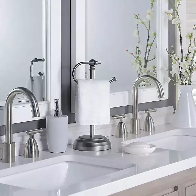 Kirklands Home Bathroom Accessories|Dark Chrome Hook Countertop Towel Holder Gray