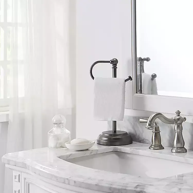 Kirklands Home Bathroom Accessories|Dark Chrome Hook Countertop Towel Holder Gray