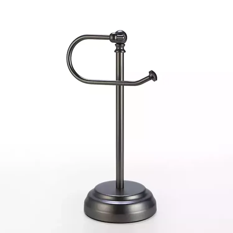 Kirklands Home Bathroom Accessories|Dark Chrome Hook Countertop Towel Holder Gray