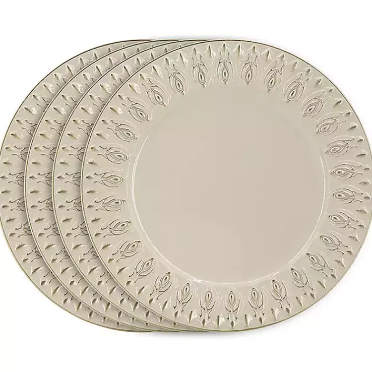 Kirklands Home Serving & Entertaining|Dark Cream Plume Border Chargers, Set of 4 Ivory