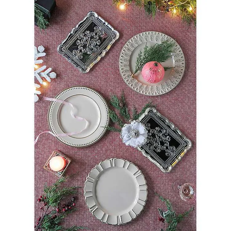 Kirklands Home Serving & Entertaining|Dark Cream Plume Border Chargers, Set of 4 Ivory