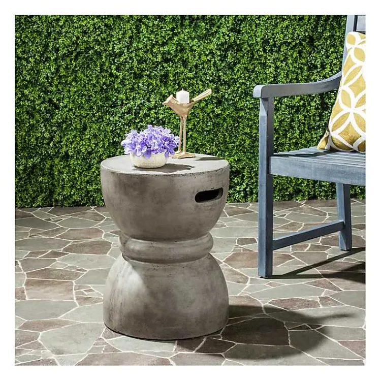 Kirklands Home Outdoor Tables|Dark Drum Accent Table with Handles Gray