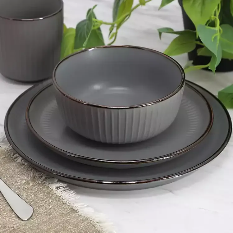 Kirklands Home Dinnerware|Dark Leo Stoneware 16-pc. Dinnerware Set Gray