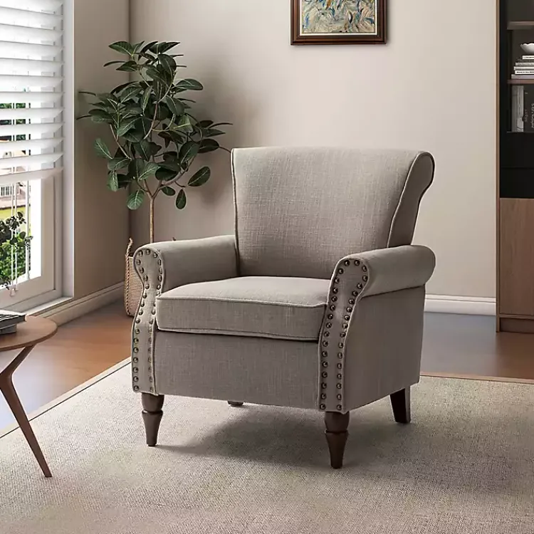 Kirklands Home Accent Chairs|Dark Miriam Nailhead Trim Armchair Gray
