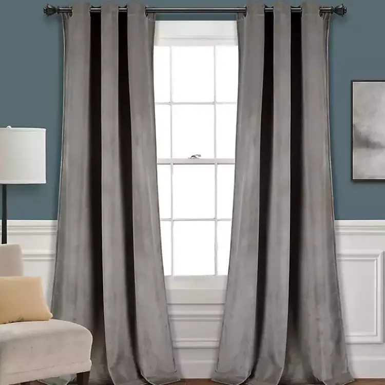 Kirklands Home Curtains & Drapes|Dark Prima Velvet Curtain Panel Set, 108 in. Gray